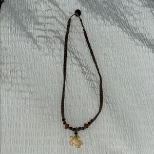 Brown and Black Beaded Necklace with Turtle Pendant